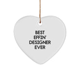 Funny Designer Gifts for Best Effin' Designer Ever - Heart Ornament, White, Christmas - Image 1
